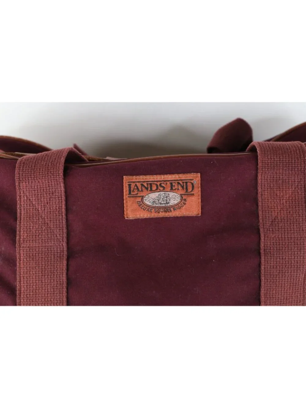 Vintage 90s Lands End Deluxe Square Rigger Distressed Canvas Leather Bag Red USA